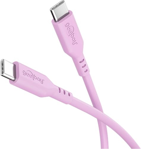 goobay Câble USB-C vers USB-C en silicone 1,5 m, rose - Charge rapide 60 W PD, transfert de données 480 Mbit/s, flexible, anti-emmêlement, pour smartphones, ordinateurs portables, consoles, etc.