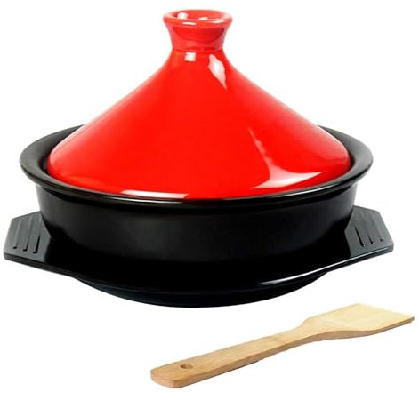 HAJHI Clay Tagine Pot Moroccan for Cooking Ceramic Tangine with Lid Base for 2-3 People Tajine Pot for Gas Oven Energy Saving(Red)