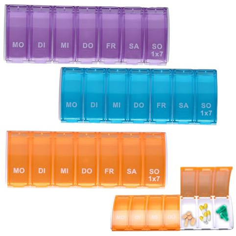Tablettenbox 7 Tage, Wefaly 3 Stück Pillendose 7 Tage Tablettenteiler Medikamenten Aufbewahrung Pillenbox Wiederverwendbare Medikamentenbox 7 Tage Pillendose Klein für Unterwegs Aufbewahrung
