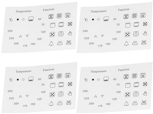 Create idea 4-teiliges Ofentemperatur- Und Funktionswählscheiben-Aufkleberset 50–250 °C + 18 Symbolaufkleber Laminiertes Vinyl Ersatz