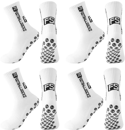 KEWUF 4 pares de calcetines deportivos antideslizantes, Calcetines de fútbol para hombre, 39-46, Calcetines de agarre, Calcetines de fútbol, calcetines deportivos antideslizantes - Blanco