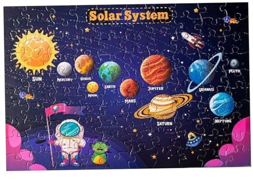 Im Dunkeln leuchtendes Puzzle, 100 Teile, 50, 8 x 35, 6 cm, Sonnensystem-Weltraumpuzzle, pädagogisches und feinmotorisches Kleinkindspielzeug für Zuhause, Vorschule, Grundschule, Heimdekoration