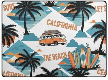 California Beach Surf-Muster, rutschfeste Unterseite, Bodenmatte, Küchenteppich, Teppich für Esszimmer, Schlafzimmer, Terrasse
