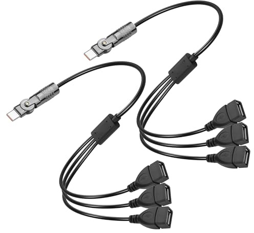 GINTOOYUN 2 PCS USB 1 to 3 Splitter Cable USB-A Male to 3 USB-A Female Extension Cable for Laptop,Flash Drive,Keyboard, Mouse,Printer etc(12.99 Inch) (USB-A male plug)