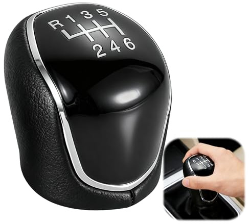 ZynoMUCH Gear Shift Knob 6 Speed for Ford, Car Gear Stick Knob for Ford Focus Fiesta Mk2 Mk3 C-Max S-Max Mendeo IV Mk4, PU Leather Gear Stick Knobs