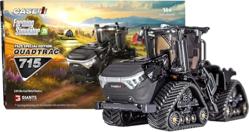 Farming Simulator Case Quadtrac IH Steiger 715 (nero, simulatore agricolo, trattore modello con codice di sblocco, pressofusione, catene di gomma, modello da collezione, lavorazione di alta qualità