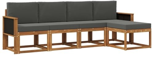 vidaXL Outdoor-Sofagarnitur 5 pcs Natur und Anthrazit Polyester, Garten Sofa Set, Moderne Möbel für draußen, Robustes Sitzen für Terrasse, Garten und Balkon, schicker Akazien Lounge