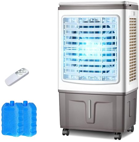 Climatizador Evaporativo 30L, 3000 m³/h Gran Caudal de Aire, 3 Velocidades y Oscilación, Temporizador 7.5H, con Mando a Distancia y 2 Bloques de Hielo para Salones Amplios, Jardines y Terrazas