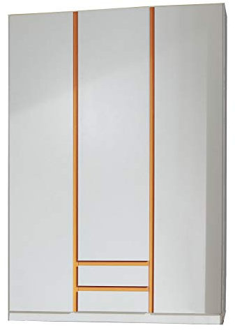 Beauty.Scouts Kinderzimmerschrank XXL Donkey Orange Schrank, Kleiderschrank, Kinderschrank, Kinderzimmer, Jugendzimmer, Babyzimmer, Babyschrank, Alpinweiß, Orange, 135x197x58cm