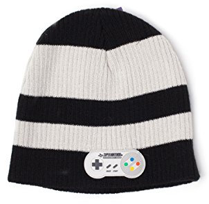 Bioworld Herren Nintendo SNES Controller Striped Cuffless Beanie Strickmütze, Schwarz (Schwarz Schwarz), Einheitsgröße