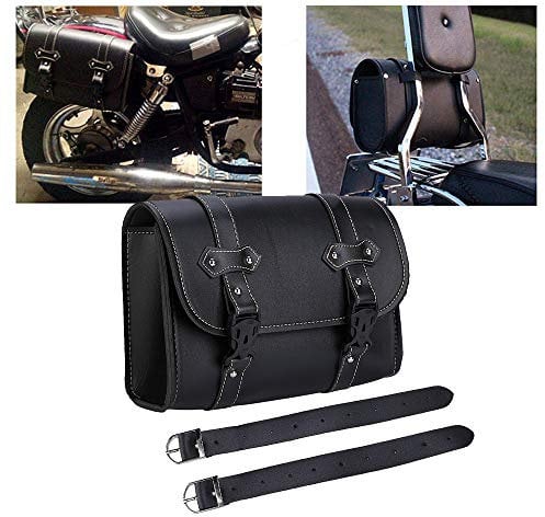 Krtopo Motorrad Satteltasche PU-Leder Werkzeug Rolle Motor Side Gepäck Travel Tool Hecktasche mit 2 Befestigungsriemen Schwarz