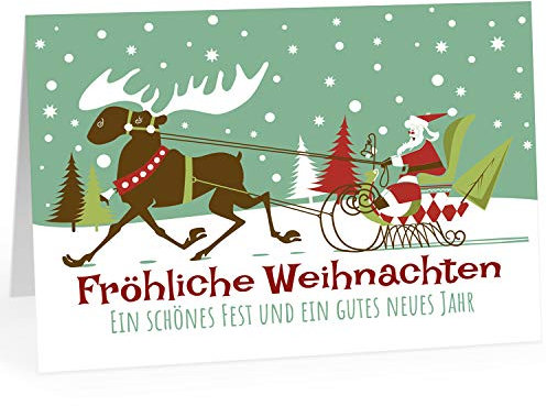 Große XXL Weihnachtskarte DIN A4 (Design Weihnachtsmann auf dem Schlitten) mit Umschlag/Weihnachten/Klappkarte/Grußkarte/zum Geschenk/moderne Karte
