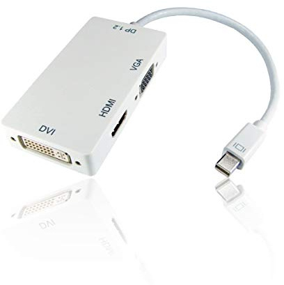 CDL Micro 15cm Mini Display Port to HDMI, DVI-D, VGA Cable Adapter Convertor - White