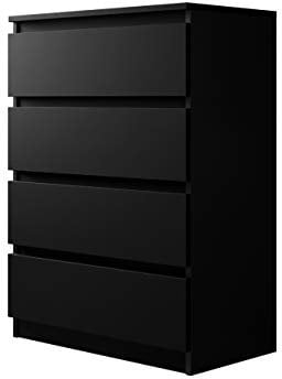 Kommode mit 4 Schubladen Malwa M4, Diele, Flur, Anrichte, Highboard, Sideboard, Mehrzweckschrank, Wohnzimmer, Esszimmer (Schwarz)