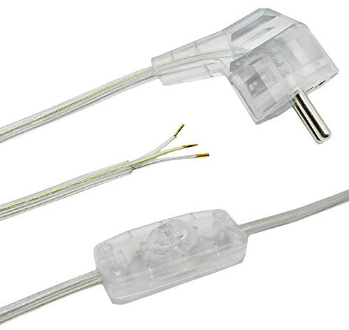 Transparente Zuleitung 2m mit Schutzkontaktstecker & Kippschalter AN/AUS – 3-adriges Anschlusskabel 250V
