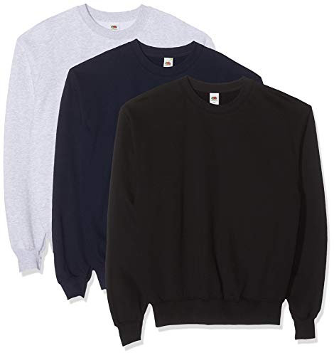 Fruit of the Loom Herren Classic Set In Sweat, 3 Pack Sweatshirt, Mehrfarbig (Black/Heather Grey/Deep Navy 26), Large (3er Pack)