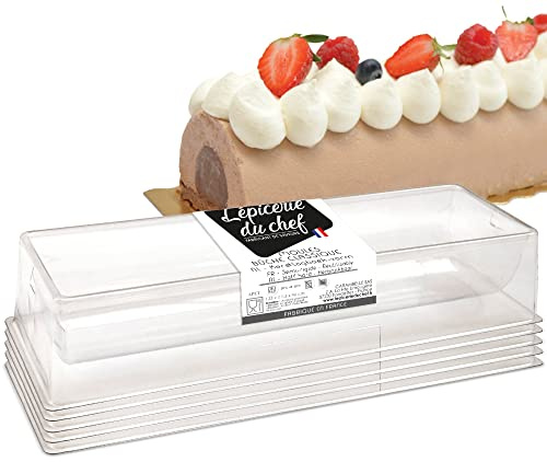 Épicerie du Chef - 5 Moules à Bûche de Noël - Gouttières de Bûche 33 cm pour 10 à 12 Personnes - Moules Dessert de Noël - Plastique Semi-Rigide Transparent - EDC9465