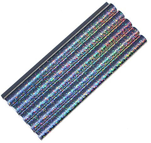 5er Set Klebefolie Hologramm Selbstklebende Glitzer Dekofolie Farbig Bastefolie Glitter Vinyl Aufkleber DIY 100cm x 33cm (Flakes Silber)