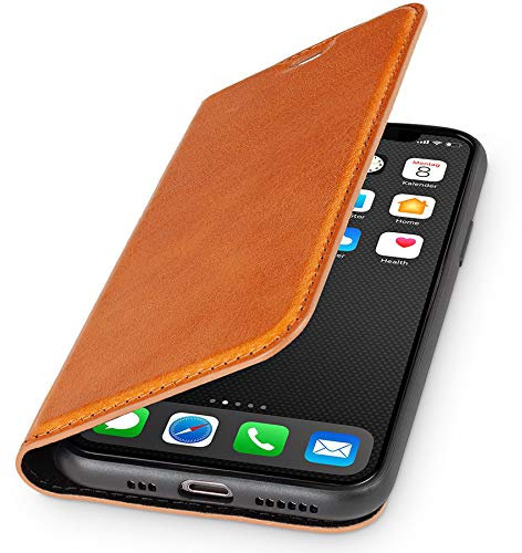 WIIUKA Echt Ledertasche - TRAVEL - Hülle für Apple iPhone 11 Pro Max, Kartenfach, extra Dünn, Tasche Cognac Braun, Premium Leder, kompatibel mit iPhone 11 Pro Max