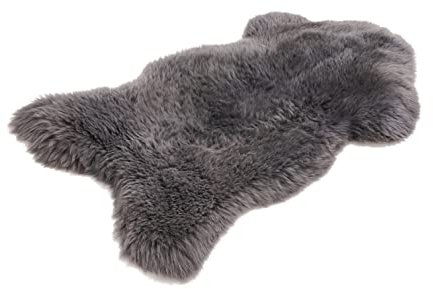 Cakla Lammfell Echt 120-130 cm - Schaffell Echt Groß - Fellteppich Grau - Weich und Flauschig - Fell für Stühle und Sofa - Natürliche Lammfell Teppich Wohnzimmer - Deko Schafsfell Felle