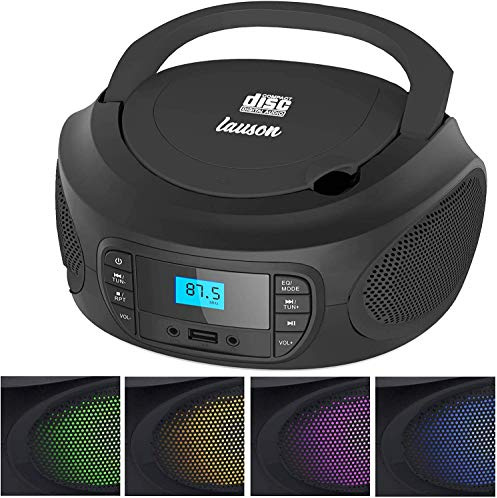 Lauson Portable CD Player Multicolor LED Boombox UK (Negro)