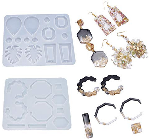 XLZSP 2 Stück DIY Schmuck Harz Gießformen Kreatives Muster Blatt Monstera Halskette Anhänger Ohrringe Kristall Epoxy Form Kit Handmade Handwerk Perlen Herstellung Werkzeug Klar Silikonform