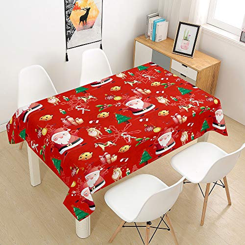 Ouduo Rote Weihnachten Tischdecke Wasserdicht Fleckschutz Ölfest Polyester Rechteckig, Pflegeleicht Abwaschbar Outdoor Garten Deko Mehrzweck Farbe & Größe Wählbar (Weihnachtsmann,140x180cm)