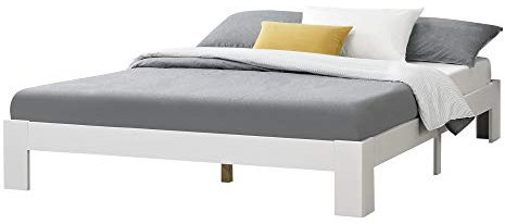 [en.casa] Holzbett Raisio 160x200 cm mit Lattenrost Bettgestell Bett Kiefernholz Massiv Doppelbett Ehebett Weiß