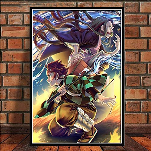 Malen nach Zahlen Anime Demon Slayer Kit für Erwachsene Kinder Anfänger DIY Leinwand Malen nach Zahlen für 30x40cm Kein Rahmen