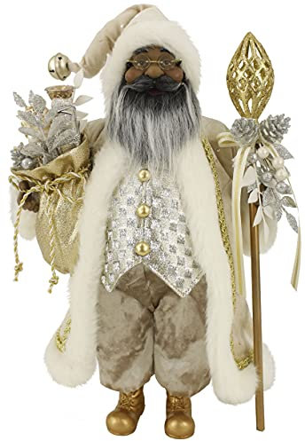 16 pulgadas de pie precioso oro y plata étnica afroamericana santa claus figura decoración 161077