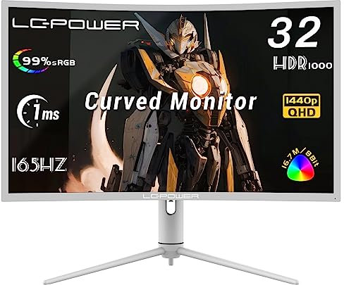 LC-POWER LC-M32-QHD-165-C-K 32 Zoll (81,28cm) 1000R QHD Curved Gaming Monitor (2560x1440, 165 Hz, HDR1000, Adaptive Sync, Lichtsensor),Weiß