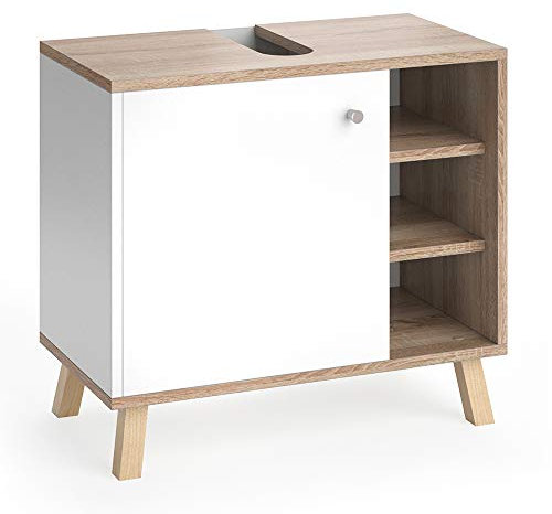 Vicco Waschbeckenunterschrank Senyo, Waschtischunterschrank, Weiß/Sonoma, 60 x 54 cm