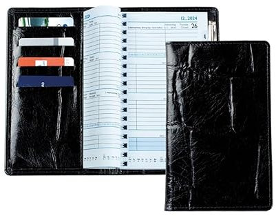 DELMON VARONE - Personalisierbarer Taschenkalender 2025 + 2026 Croco-Leder-Hülle Schwarz - Organizer Terminplaner (1 Woche auf 2 Seiten) - Buch-Kalender Wochenplaner mit Wochenansicht & Spiralbindung
