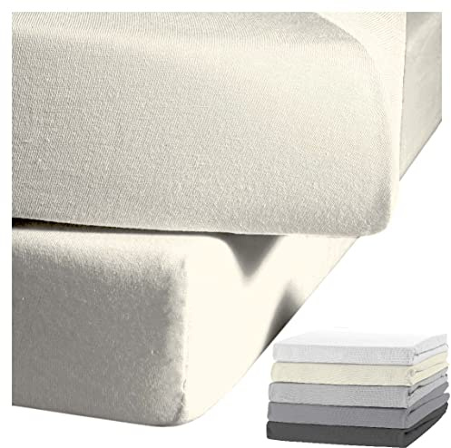 JACK by Kaeppel Biber Spannbettlaken Rundgummi Baumwolle Spannbetttuch 90x190-100x200 / 140-160x200 / 180-200x200 cm, Farbe:Creme, Größe:180x200cm Spannbettlaken