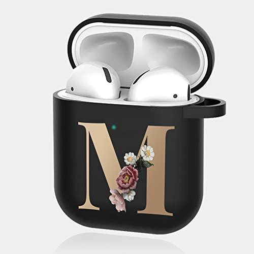 Initial Letter Case for AirPods Case AirPods 1/2 Cover Skins for Apple AirPods Silicone Waterproof Case Shock Proof Protective Cover Case for Apple AirPods,iPhone X/XS/XR/X MAX7/7P/8/8P (letter M)