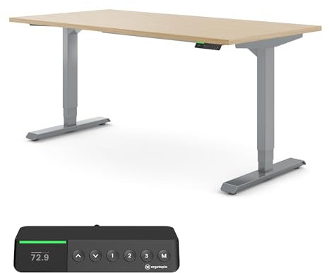 Ergotopia Desktopia Pro X Elektrisch höhenverstellbarer Schreibtisch, Ergonomischer Stehtisch für Büro oder Home Office (Ahorn, Gestell Grau, 180 x 80 cm)