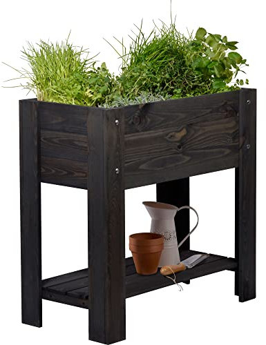 dobar® Hochbeet Urban mit Ablagefläche |Erhöhtes Gemüsebeet | Salatbeet aus Massiv-Holz | Pflanzkasten für Balkon/Garten/Terrasse | 80 x 40 x 78 cm | Anthrazit