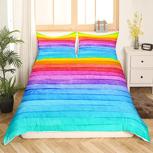 Regenbogen Bettwäsche Mädchen Bunt Streifen Bettwäsche 155x220 Kinder Aquarell Gestreift Bettbezug Set mit kissenbezug 80x80 Gradient Regenbogen Bettwäsche Set Hell Aesthetic für Frau zimmer dekor