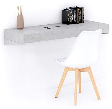 Mobili Fiver, Scrivania sospesa a muro Evolution 120x40, Grigio Cemento, Made in Italy