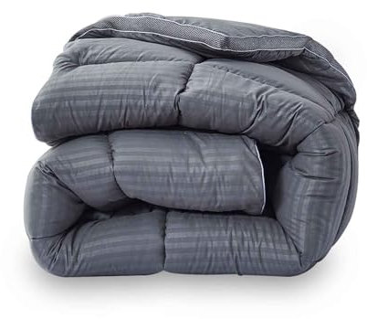 SAMPUR - Luxus-Bettdecke, grau, 100 % Polyester – Daunen von hoher Qualität und sehr Komfort – Thermoregulierende Wirkung für 4 Jahreszeiten – 140 x 200 cm