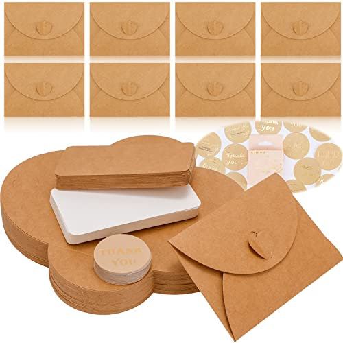 Zayvor 50 Kleine Karten Mit Umschlag Mini Klein Briefumschlag Kraftpapier Umschläge Blanko Herz Verschluss Briefumschläge Aufkleber Einladung Dankeskarten Kartenset Kärtchen Briefumschlägemit Kuvert
