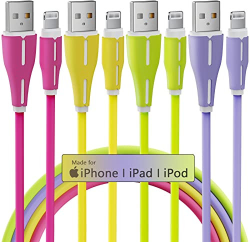 iPhone Charger Cable[Apple MFi Certified] 4Pack 1M/2M/3M/3M Lightning Cable Fast Charging iPhone Charger Cord Soft Compatible with iPhone 14 13 12 11 Pro Max XR XS X 8 7 Plus,Pad and More-Multi-Color