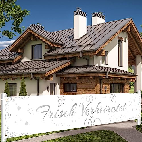 Frisch Verheiratet Banner für Hochzeit Deko,250 x 44cm just married girlande,Hochzeitsbanner,girlande hochzeit,Just Married Banner Hochzeitszeremonie Deko,für Hochzeit Garten Terrasse Wand Deko