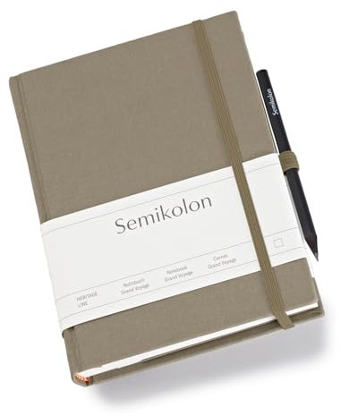 Semikolon 370075 Reisetagebuch Grand Voyage - 14 x 19,2 cm 304 Seiten - 2 Lesezeichen Weltkarte - fango beige