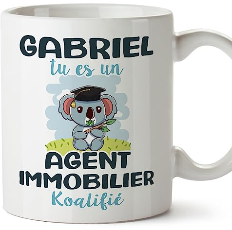 Mugffins Tassen Personalisierten für IMMOBILIENMAKLER Mann - Auf Französisch - Koalifies Personalisés - 11 oz / 330 ml - Individuell Anpassbar Geschenk Mitarbeiter