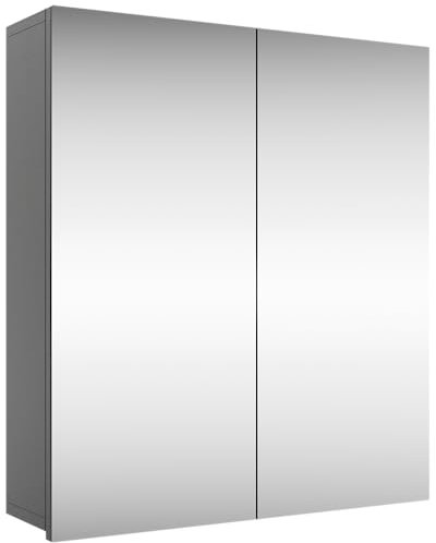 Planetmöbel Merkur Spiegelschrank Bad 60 cm breit | Badschrank hängend mit Spiegel | Anthrazit, Spiegelschrank Gäste WC 60x67 x 16 cm