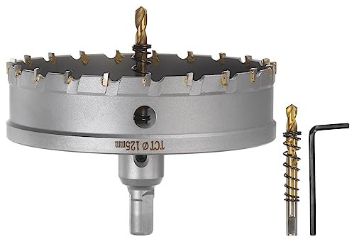 sourcing map Scie cloche en carbure TCT de 125 mm de diamètre pour acier inoxydable, métal, alliage d'aluminium, cuivre, laiton, plastique, avec embout central supplémentaire