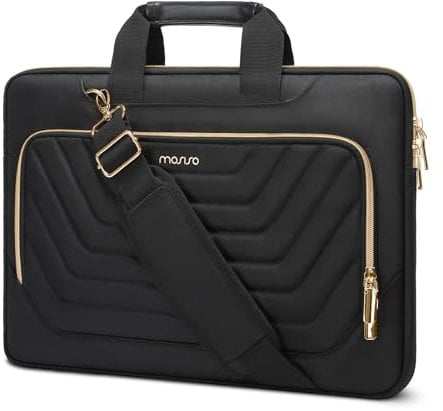 MOSISO Laptoptasche, 15-15,6 Zoll Computer Tasche Kompatibel mit MacBook Pro 16, HP, Dell, Lenovo, Asus, Notebook, Messenger Bag mit Front Umgekehrtes Trapez Quilted Pocket & Gürtel, Schwarz