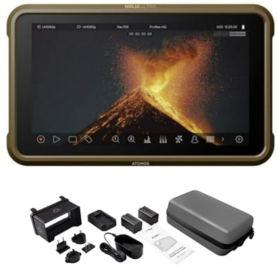 Atomos Ninja Ultra 4K Monitor-Recorder con soporte HDR - Captura y edita videos profesionales fácilmente - Paquete de pantalla táctil de 5.2 pulgadas con accesorios