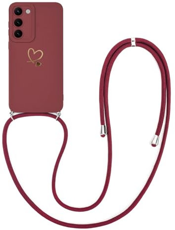 Coque Samsung S23 Plus avec Cordon pour Filles Femmes, Motif Cœur Mignon en Silicone Souple S23 Plus Coque, Housse de Protection Antichoc pour Samsung Galaxy S23 Plus avec Chaîne-Claret